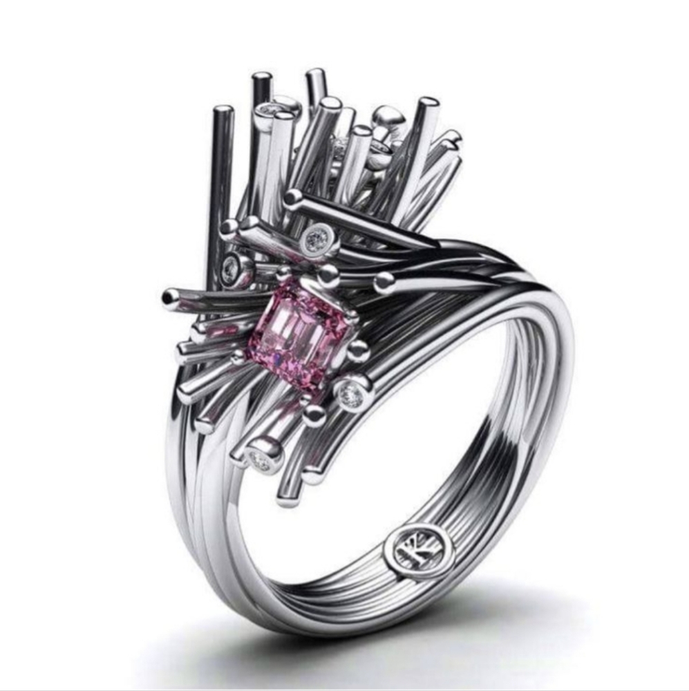 ***Sale*** New Pink Gemstone Silver Nails Ring.
